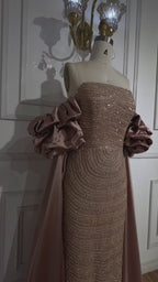 Luxury Arabic Dusty Rose Evening Dresses with Cape CLA72543