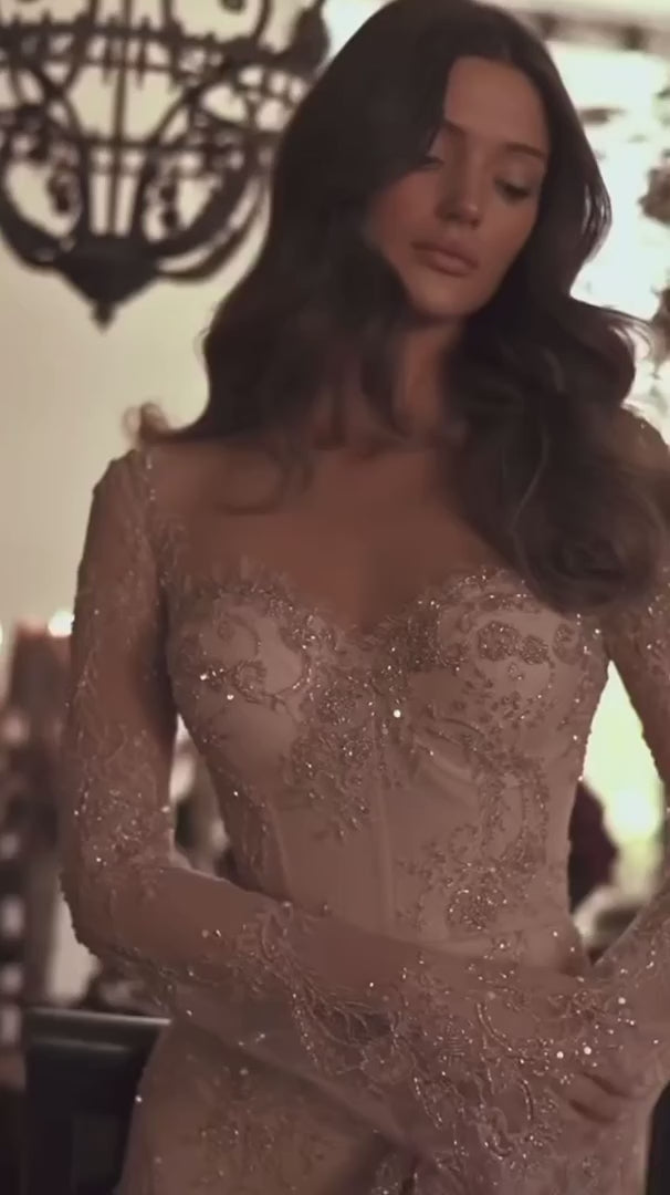 Arabic Lace Simple Style Long Sleeves Modest Mermaid Evening Dress CLA72545