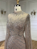 Arabic Pink Luxury Beaded Mermaid Evening Dress Modest For Muslim Women Hijab CLA71885A