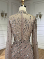 Arabic Pink Luxury Beaded Mermaid Evening Dress Modest For Muslim Women Hijab CLA71885A