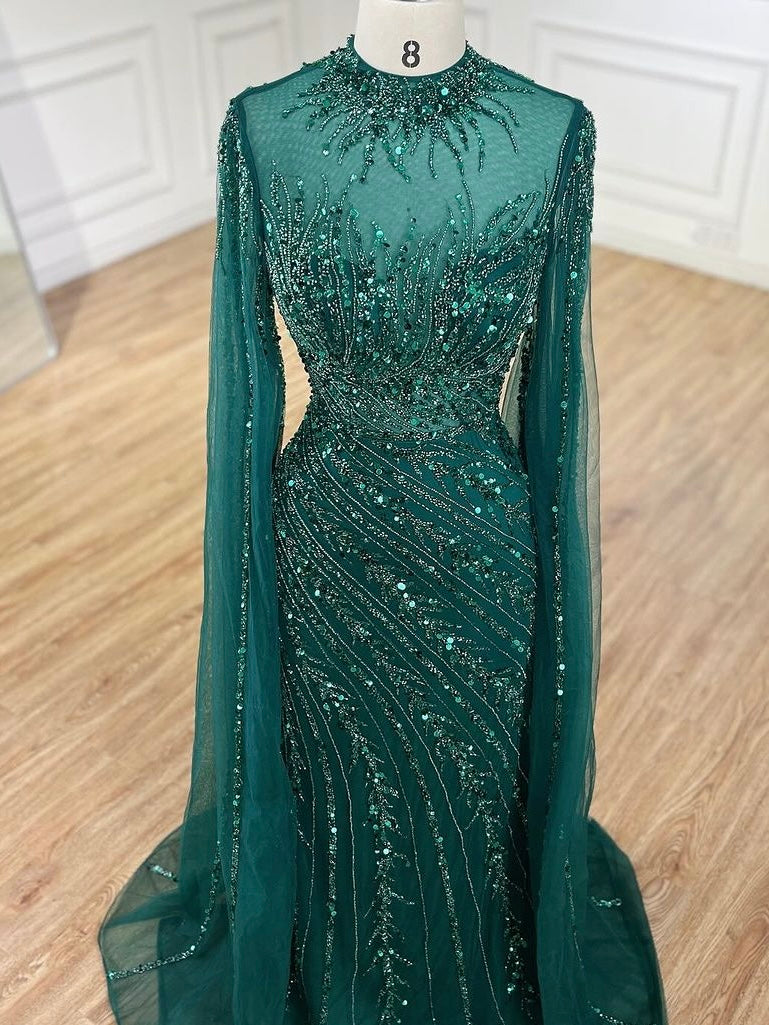 Arabic Pink Luxury Beaded Mermaid Evening Dress Modest For Muslim Women Hijab CLA71885A