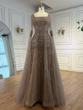 Arabic Luxury Beaded A-Line Square Green Cape Sleeves Evening Dress CLA73089