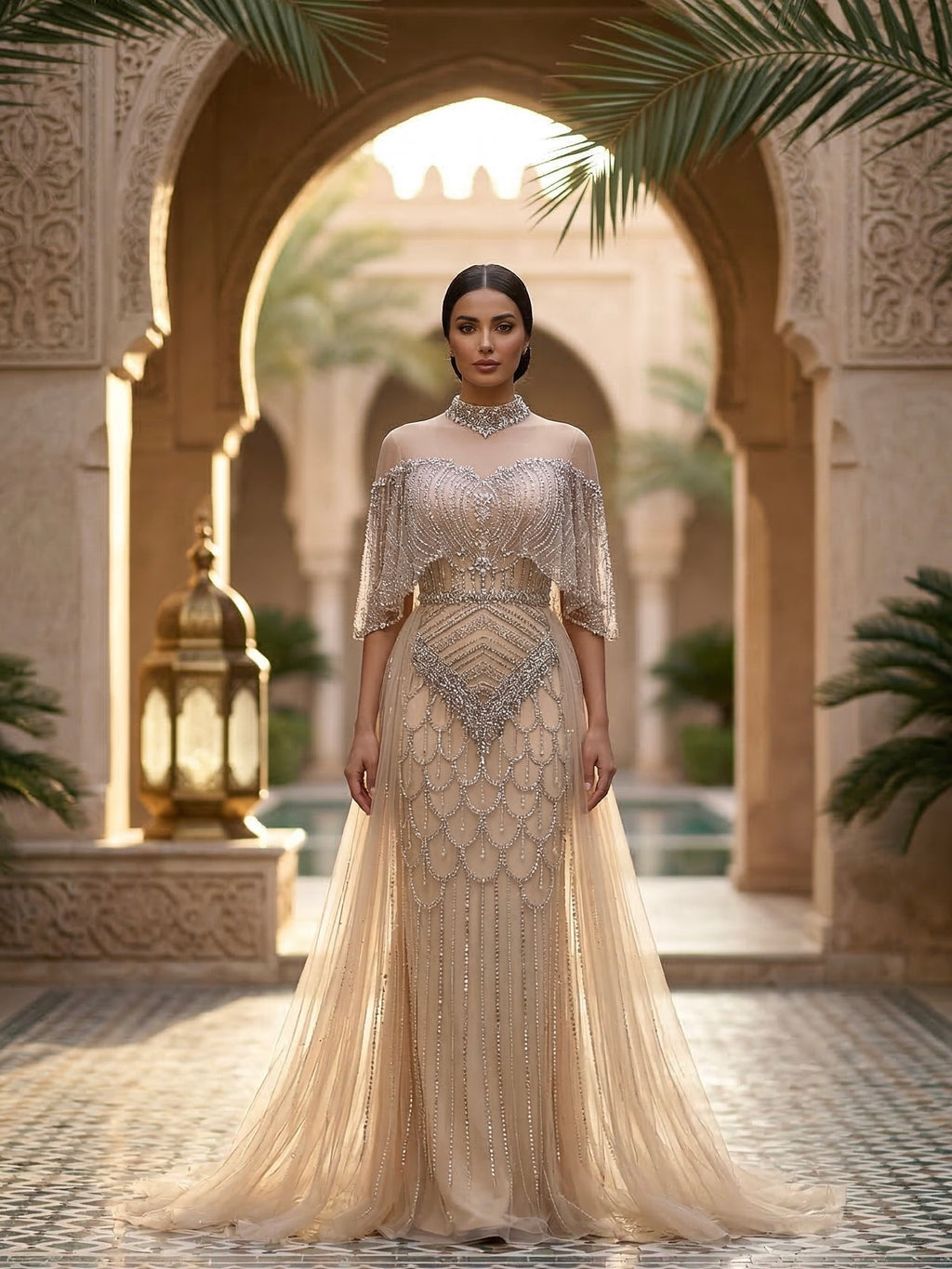 Lebanon Luxury Gray Beaded Evening Dress With Jacket CLA73129
