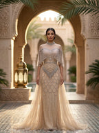 Lebanon Luxury Gray Beaded Evening Dress With Jacket CLA73129
