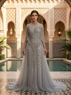 Lebanon Luxury Gray Beaded Evening Dress With Jacket CLA73129
