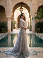Lebanon Luxury Gray Beaded Evening Dress With Jacket CLA73129
