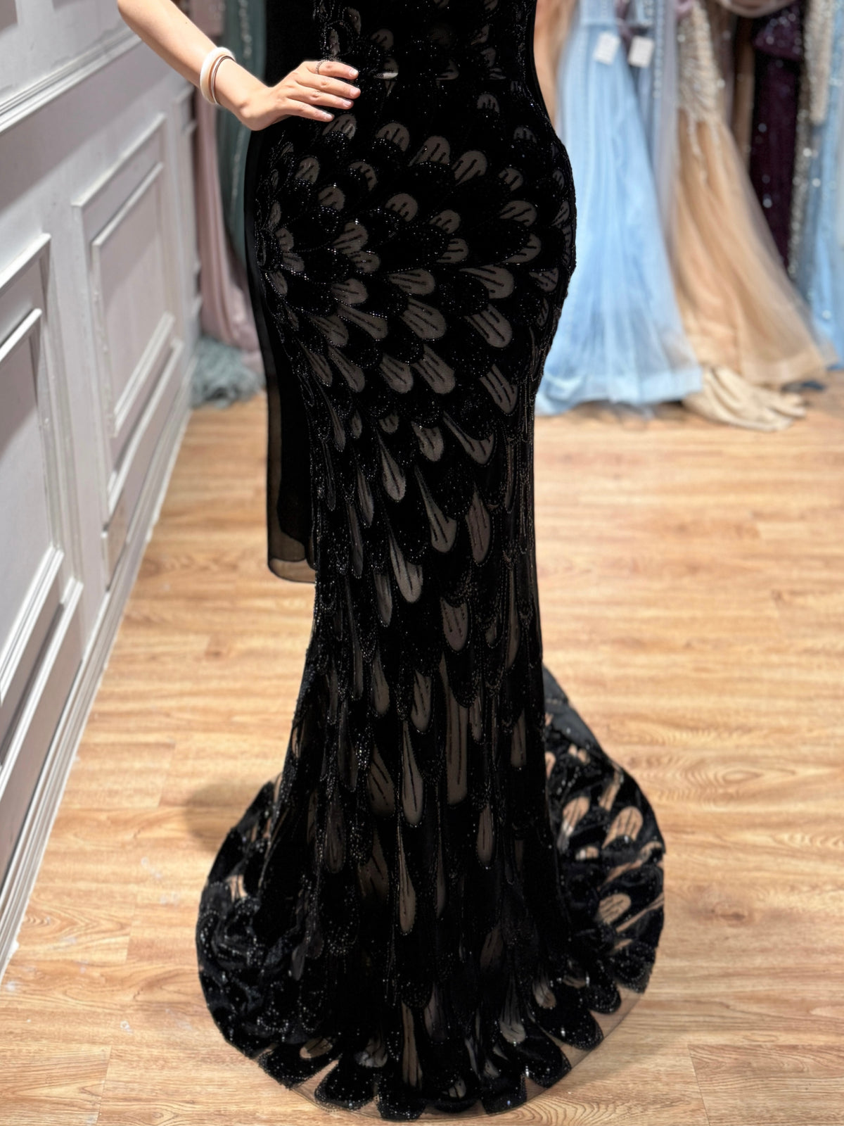 Arabic Velvet Beaded Strapless Mermaid Evening Dress With Cape CLA73607A