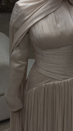 Modest Beige Corset Long Evening Dress With Cape CLA73418