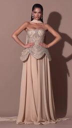 Luxury Designer Nude Beaded Chiffon Evening Dress CLA72915