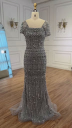 Dubai Mermaid Evening Dress Luxury Modest Arabic Party Gown CLA72714