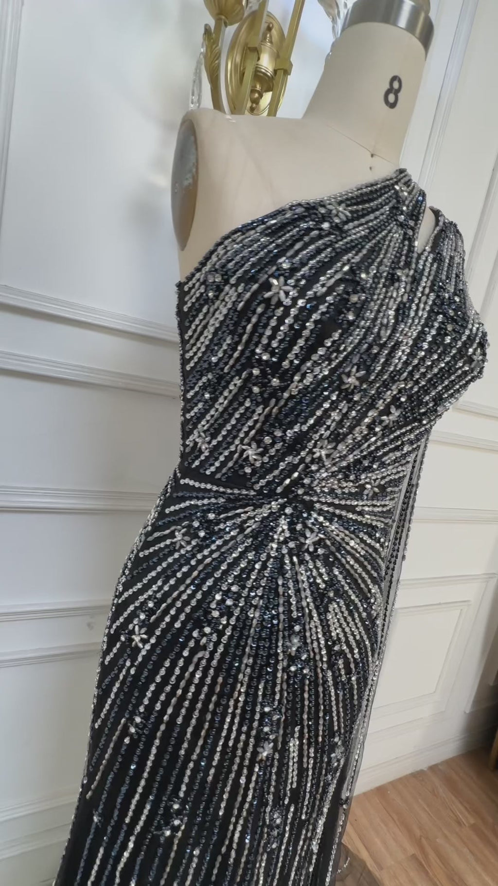 Luxury Black One Shoulder Mermaid Evening Dress with High Slit CLA72829
