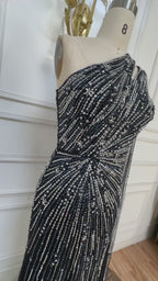 Luxury Black One Shoulder Mermaid Evening Dress with High Slit CLA72829