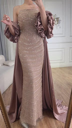Luxury Arabic Dusty Rose Evening Dresses with Cape CLA72543