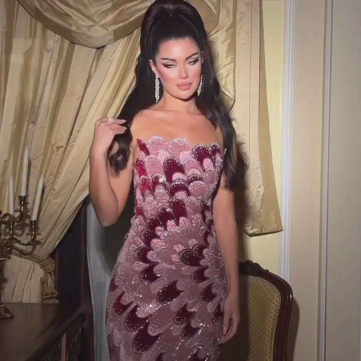 Luxury Pink Strapless Beaded Mermaid Evening Dress LA73607