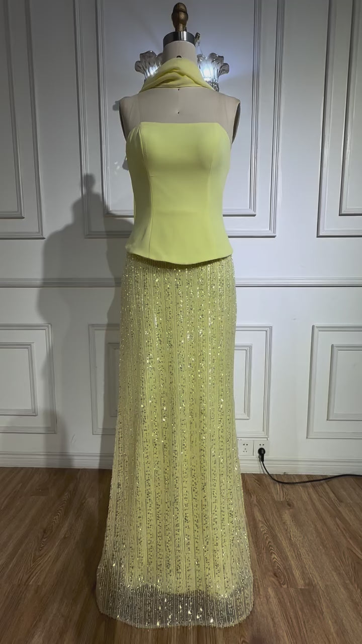 Simple Yellow Mermaid Evening Dress With Shawl CLA73007