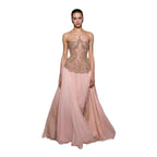 Luxury Nude Pink Beaded A-Line Evening Dress LA73623