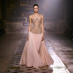 Luxury Nude Pink Beaded A-Line Evening Dress LA73623