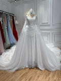 Luxury White Long Sleeve Beaded Corset Wedding Dress HA2535