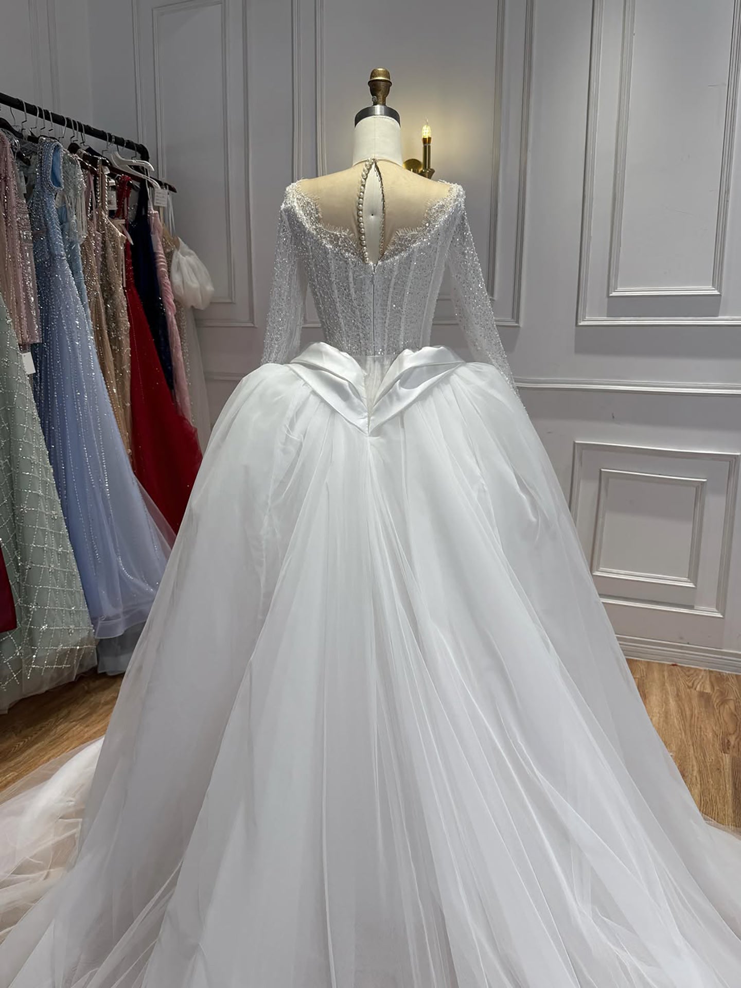 Luxury White Long Sleeve Beaded Corset Wedding Dress HA2535