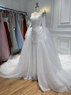Luxury White Long Sleeve Beaded Corset Wedding Dress HA2535
