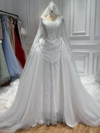 Luxury White Long Sleeve Beaded Corset Wedding Dress HA2535