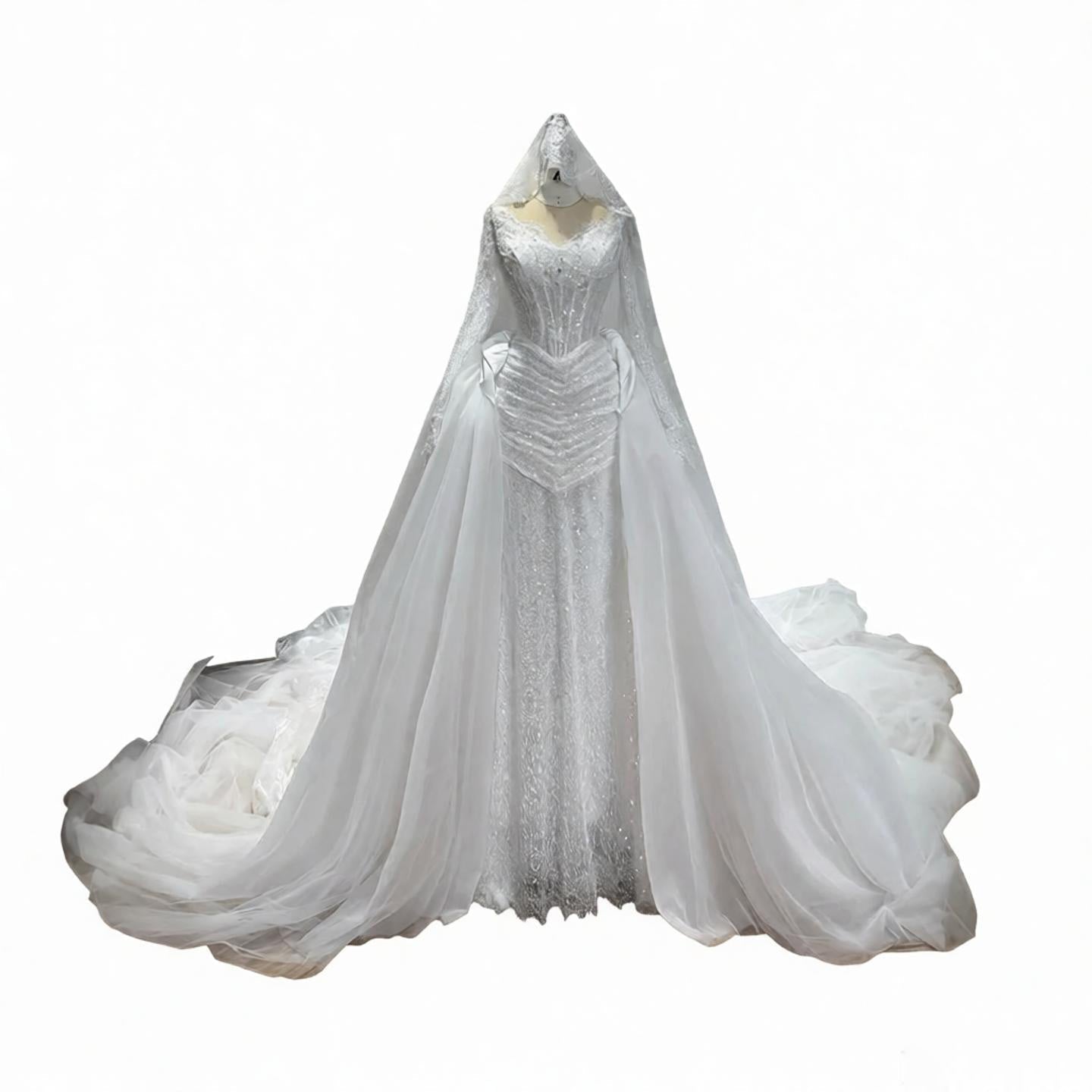 Luxury White Long Sleeve Beaded Corset Wedding Dress HA2535
