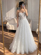 Luxury White Lace Strapless A-Line Bridal Wedding Dress HA2539