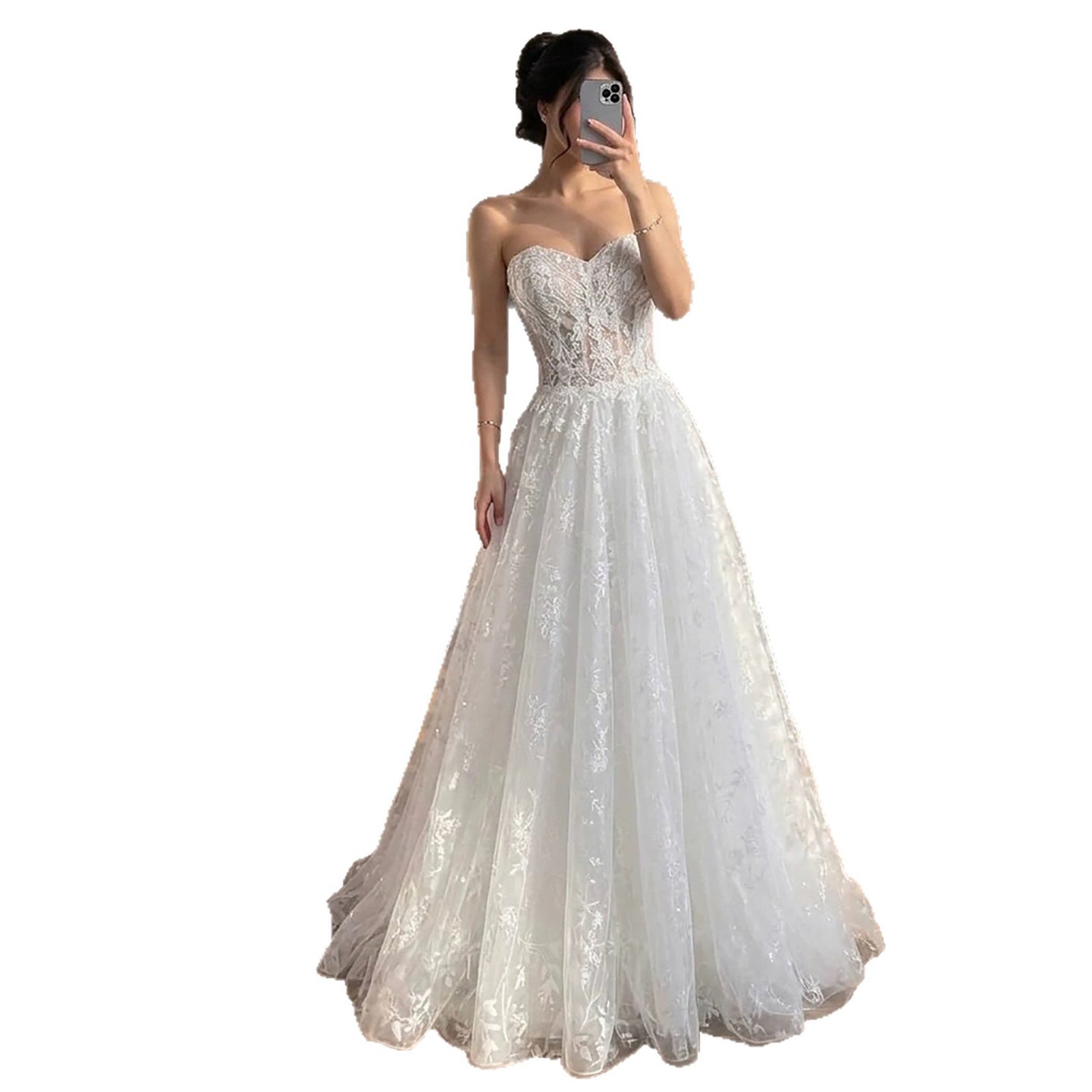 Luxury White Lace Strapless A-Line Bridal Wedding Dress HA2539