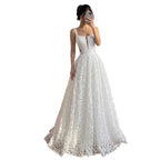 Luxury White Lace Square Neck Deep V Cutout A-Line Wedding Dress HA2543