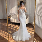Luxury White Beaded Lace Mermaid Bridal Wedding Dress HA2544