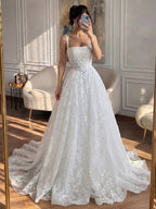 Luxury White Floral Lace A Line Wedding Dress HA2548