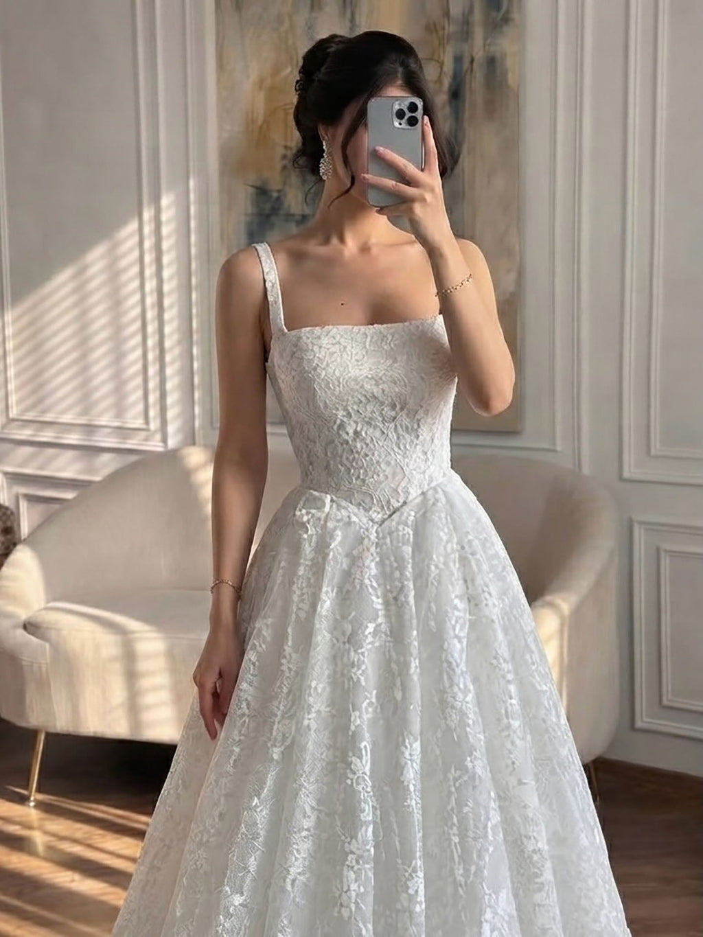Luxury White Floral Lace A Line Wedding Dress HA2548