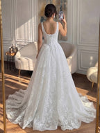Luxury White Floral Lace A Line Wedding Dress HA2548
