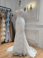 Elegant White Strapless Lace Mermaid Wedding Dress HA2560