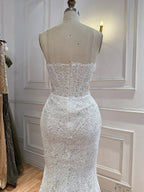 Elegant White Strapless Lace Mermaid Wedding Dress HA2560