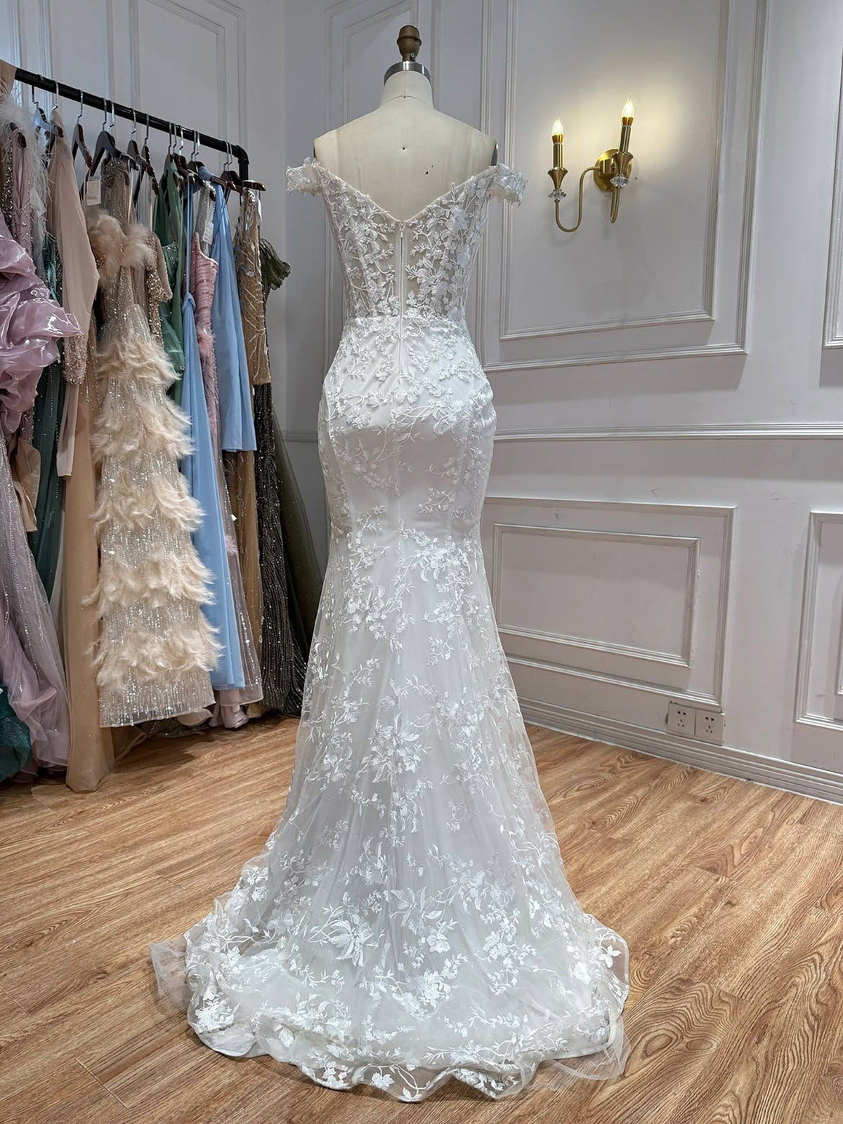Elegant White Lace Off Shoulder Mermaid Wedding Dress HA2564