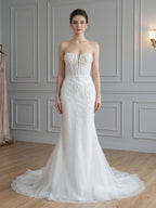 Elegant White Pearl Beaded Mermaid Wedding Dress HA2583