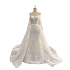 White Lace Off Shoulder Long Sleeve A Line Wedding Dress HA2596