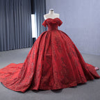 Luxury Gold Off-Shoulder Pearls Beaded Ball Gown HM231147