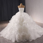Luxury White Strapless 3D Floral Tulle Ball Gown HM241086