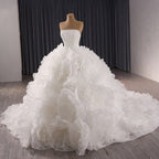 Luxury White Strapless 3D Floral Tulle Ball Gown HM241086