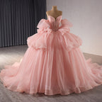Luxury Nude Pink Off-Shoulder Glitter Beaded Ball Gown HM241101