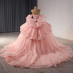 Luxury Nude Pink Off-Shoulder Glitter Beaded Ball Gown HM241101