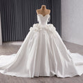 Luxury White Pearl Beaded 3D Floral Off-Shoulder Wedding Dress HM241140