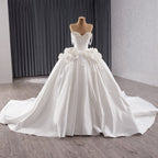 Luxury White Pearl Beaded 3D Floral Off-Shoulder Wedding Dress HM241140