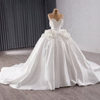 Luxury White Pearl Beaded 3D Floral Off-Shoulder Wedding Dress HM241140