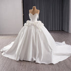 Luxury White Pearl Beaded 3D Floral Off-Shoulder Wedding Dress HM241140