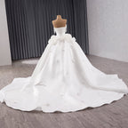 Luxury White Pearl Beaded 3D Floral Off-Shoulder Wedding Dress HM241140