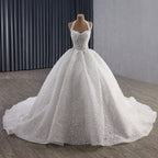Luxury White Halter Floral Appliques Ball Gown Wedding Dress HM251085