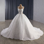Luxury White Halter Floral Appliques Ball Gown Wedding Dress HM251085